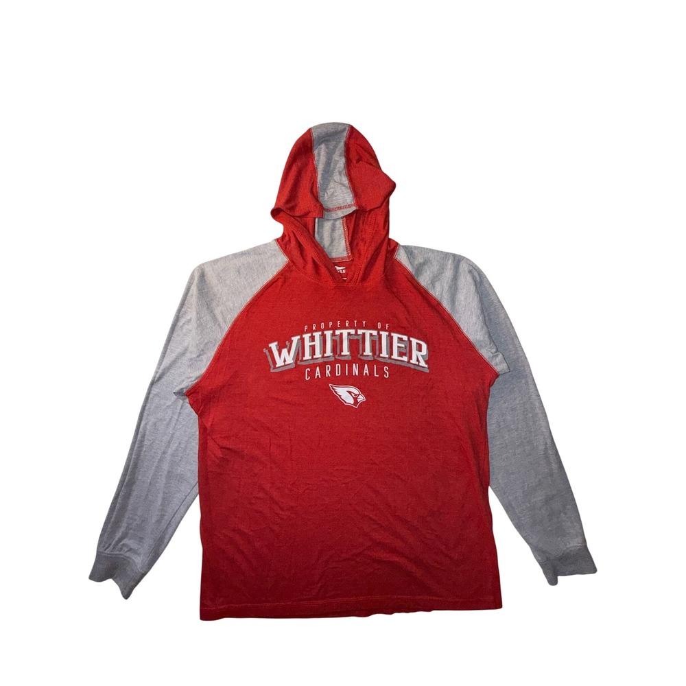 Ohiopyle Whittier Cardinals Mens XL Red Gray Raglan Long Sleeve Hooded T-Shirt